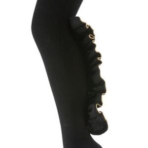 Zubii Footed Tights Pack of 2 Girls Size 10 Black With Gold Ruffle